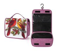 Neceser de viaje con diseño de dos pájaros rojos en rama con bayas rojas, organizador de maquillaje colgante con gancho para champú