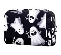 Neceser de viaje con diseño de fantasmas de Halloween de dibujos animados para mujeres, bolsa organizadora de maquillaje grande con cremallera, multicolor, 18.5x7.5x13cm/7.3x3x5.1in, Neceser