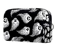 Neceser de viaje con diseño de fantasmas de Halloween en color negro para mujer, bolsa organizadora de maquillaje grande con cremallera, multicolor, 18.5x7.5x13cm/7.3x3x5.1in, Neceser