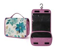 Neceser de viaje con diseño de flor de pascua azul hielo y verde mar para mujer, organizador de maquillaje colgante con gancho para champú