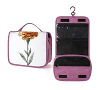 Neceser de viaje con diseño de flores de caléndula para mujer, organizador de maquillaje colgante con gancho para champú