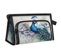 Neceser de viaje con diseño de flores de pavo real de acuarela para mujeres, hombres, niñas, niños, bolsa de maquillaje multifuncional, bolsa organizadora de cosméticos para la ducha, color, M,