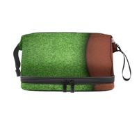 Neceser de viaje con diseño de fútbol americano en el patio de recreo de doble capa para mujeres y niñas, bolsa organizadora de maquillaje con compartimento para cepillos, multicolor, 27x15x14