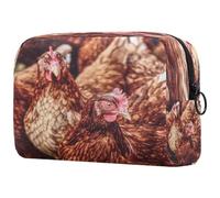 Neceser de viaje con diseño de gallina de animales para mujer, bolsa organizadora de maquillaje grande con cremallera, multicolor, 18.5x7.5x13cm/7.3x3x5.1in, Neceser