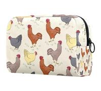 Neceser de viaje con diseño de gallina y hierba sobre color amarillo claro para mujer, bolsa organizadora de maquillaje grande con cremallera, multicolor, 18.5x7.5x13cm/7.3x3x5.1in, Neceser