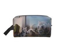 Neceser de viaje con diseño de gato y reflejo de tigre para hombres, neceser de viaje de gran capacidad para mujeres, White, Talla única