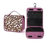 Neceser de viaje con diseño de granos de café para mujer, organizador de maquillaje colgante con gancho para champú