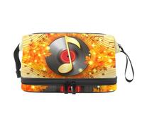 Neceser de viaje con diseño de hojas caídas y discos de vinilo de doble capa para mujeres y niñas, bolsa organizadora de maquillaje con compartimento para brochas, multicolor, 27x15x14 cm/10.6x5.9x5.5