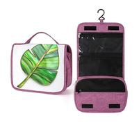 Neceser de viaje con diseño de hojas de plátano tropicales para mujer, organizador de maquillaje colgante con gancho para champú