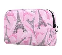 Neceser de viaje con diseño de la Torre Eifel de París para mujer, color rosa y gris, multicolor, 18.5x7.5x13cm/7.3x3x5.1in, Neceser