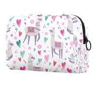 Neceser de viaje con diseño de llama con corazón rosa para mujer, bolsa organizadora de maquillaje grande con cremallera, multicolor, 18.5x7.5x13cm/7.3x3x5.1in, Neceser