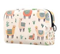 Neceser de viaje con diseño de llama y cactus para mujer, bolsa organizadora de maquillaje grande con cremallera, multicolor, 18.5x7.5x13cm/7.3x3x5.1in, Neceser