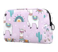 Neceser de viaje con diseño de llamas y cactus de dibujos animados para mujer, bolsa organizadora de maquillaje grande con cremallera, multicolor, 18.5x7.5x13cm/7.3x3x5.1in, Neceser