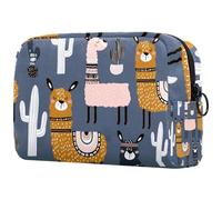 Neceser de viaje con diseño de llamas y cactus de dibujos animados para mujer, bolsa organizadora de maquillaje grande con cremallera, multicolor, 18.5x7.5x13cm/7.3x3x5.1in, Neceser