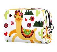 Neceser de viaje con diseño de llamas y flores para mujer, bolsa organizadora de maquillaje grande con cremallera, multicolor, 18.5x7.5x13cm/7.3x3x5.1in, Neceser