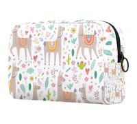 Neceser de viaje con diseño de llamas y plantas de cactus para mujer, bolsa organizadora de maquillaje grande con cremallera, multicolor, 18.5x7.5x13cm/7.3x3x5.1in, Neceser