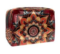 Neceser de viaje con diseño de mandala de henna roja para mujer, bolsa organizadora de maquillaje de PVC con cremallera, multicolor, 18.5x7.5x13cm/7.3x3x5.1in, Neceser