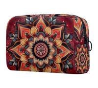 Neceser de viaje con diseño de mandala de henna roja para mujer, bolsa organizadora de maquillaje grande con cremallera, multicolor, 18.5x7.5x13cm/7.3x3x5.1in, Neceser