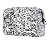 Neceser de viaje con diseño de mandala, henna, color negro y blanco, para mujer, bolsa organizadora de maquillaje con cremallera, multicolor, 18.5x7.5x13cm/7.3x3x5.1in, Neceser