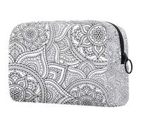 Neceser de viaje con diseño de mandala indio, color blanco, henna psicodélica, bolsa organizadora con cremallera, multicolor, 18.5x7.5x13cm/7.3x3x5.1in, Neceser