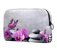 Neceser de viaje con diseño de mariposas rosas y piedras Zen Spa para mujer, bolsa organizadora de maquillaje grande con cremallera, multicolor, 18.5x7.5x13cm/7.3x3x5.1in, Neceser
