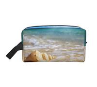 Neceser de viaje con diseño de olas de mar y conchas, bolsa de cosméticos de gran capacidad para mujeres y hombres, White, Talla única