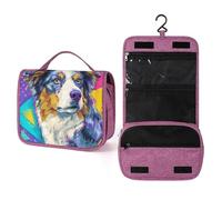 Neceser de viaje con diseño de perro pastor australiano para mujer, organizador de maquillaje colgante con gancho para champú