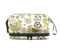 Neceser de viaje con diseño de pollo en el jardín, de doble capa, para mujeres y niñas, neceser de viaje, bolsa organizadora con compartimento para cepillos, multicolor, 27x15x14 cm/10.6x5.9x5.5 in,