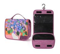 Neceser de viaje con diseño de ramo de flores y fantasía para mujer, organizador de maquillaje colgante con gancho para champú