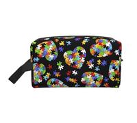 Neceser de viaje con diseño de rompecabezas para concienciación sobre el autismo, con estampado de corazón, bolsa de cosméticos de gran capacidad para mujeres, White, Talla única