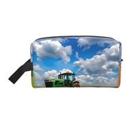 Neceser de viaje con diseño de tractor bajo cielo azul y nubes blancas, de gran capacidad, para mujeres, neceser de viaje, White, Talla única
