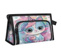 Neceser de viaje con diseño de unicornio arcoíris y gato para mujeres, hombres, niñas, niños, multifuncional, bolsa de maquillaje, organizador de cosméticos, bolsa de ducha, color, M, Organizador de