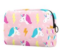 Neceser de viaje con diseño de unicornio y rayo rosa para mujer, bolsa organizadora de maquillaje grande con cremallera, multicolor, 18.5x7.5x13cm/7.3x3x5.1in, Neceser