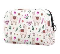 Neceser de viaje con diseño floral de cactus y llamas para mujer, bolsa organizadora de maquillaje grande con cremallera, multicolor, 18.5x7.5x13cm/7.3x3x5.1in, Neceser