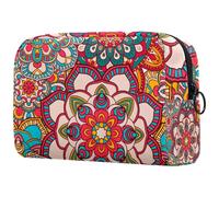 Neceser de viaje con diseño floral de mandala de henna para mujer, bolsa organizadora de maquillaje grande con cremallera, multicolor, 18.5x7.5x13cm/7.3x3x5.1in, Neceser