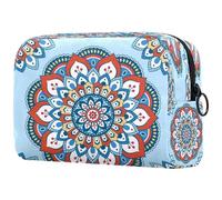 Neceser de viaje con diseño floral de mandalas azules para mujer, bolsa organizadora de maquillaje grande con cremallera, multicolor, 18.5x7.5x13cm/7.3x3x5.1in, Neceser