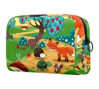 Neceser de viaje con diseño floral de zorro y erizo de dibujos animados de bosque, para mujer, bolsa organizadora de maquillaje con cremallera, multicolor, 18.5x7.5x13cm/7.3x3x5.1in, Neceser