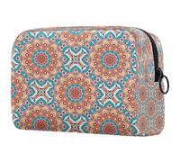 Neceser de viaje con diseño floral étnico con mandalas para mujer, bolsa organizadora de maquillaje grande con cremallera, multicolor, 18.5x7.5x13cm/7.3x3x5.1in, Neceser