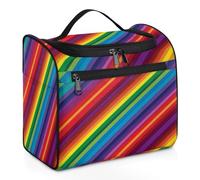 Neceser de viaje con diseño geométrico de arcoíris para mujeres, hombres, niños, niñas, niños, 11.2 L, bolsa de maquillaje grande para colgar artículos de tocador, organizador de artículos de tocador,
