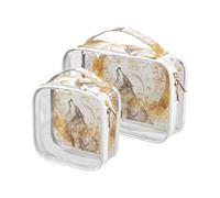 Neceser de viaje con diseño mecánico de lobo de estilo cibernético dorado con notas musicales, bolsa de viaje aprobada por la TSA, resistente al agua