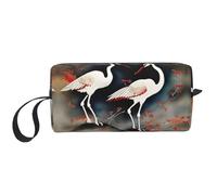Neceser de viaje con dos grullas japonesas volando tradicional impreso, neceser de viaje, bolsa de maquillaje de lona, bolsa de cosméticos multiusos con cremallera, Blanco, Talla única