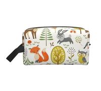 Neceser de viaje con estampado de animales del bosque para hombre, bolsa de cosméticos de gran capacidad para mujeres, White, Talla única