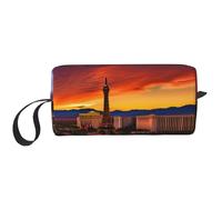 Neceser de viaje con estampado de atardecer de Las Vegas, bolsa de maquillaje, bolsa de cosméticos multiusos con cremallera, Blanco, Talla única