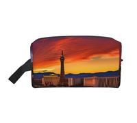 Neceser de viaje con estampado de atardecer de Las Vegas, bolsa de maquillaje para hombres y mujeres, organizador portátil para uso diario, blanco, talla única