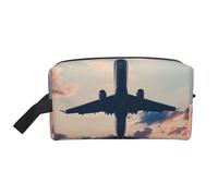 Neceser de viaje con estampado de atardecer y cielo de avión, bolsa de cosméticos de gran capacidad para mujeres y hombres, White, Talla única