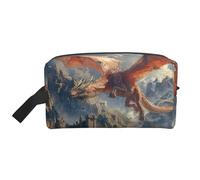 Neceser de viaje con estampado de dragones y castillos para hombre, bolsa de cosméticos de gran capacidad para mujeres, White, Talla única