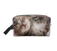 Neceser de viaje con estampado de gato durmiente, bolsa de cosméticos de gran capacidad para mujeres y hombres, White, Talla única