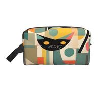Neceser de viaje con estampado de gato moderno de mediados de siglo, para mujer, bolsa de cosméticos de gran capacidad para hombres, White, Talla única