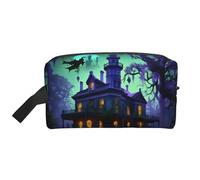 Neceser de viaje con estampado de mansiones embrujadas negras de gran capacidad para mujeres, neceser de viaje para hombres, White, Talla única