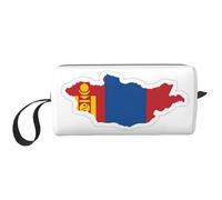 Neceser de viaje con estampado de mapa de la bandera de Mongolia, bolsa de maquillaje, bolsa de cosméticos multiusos con cremallera, Blanco, Talla única